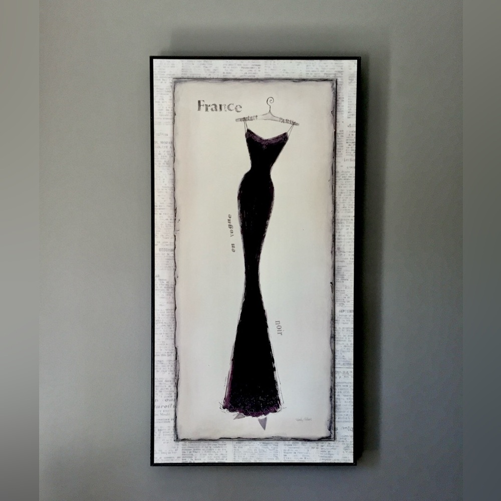 Parisian Style Black Dress Art Print, Framed, France, 20”x40”